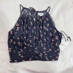 Japra Floral Gray and Pink Flowers Halter Crop Top Size M Cocktail Day Party Top